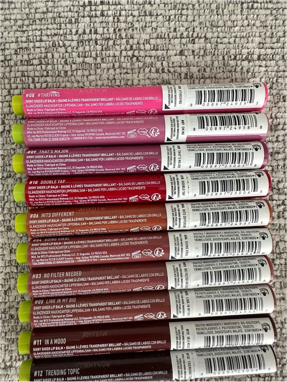 BRAND NEW NYX Makeup Fat Oil Slick Click Shiny Lip Balm Set of 10 Shades